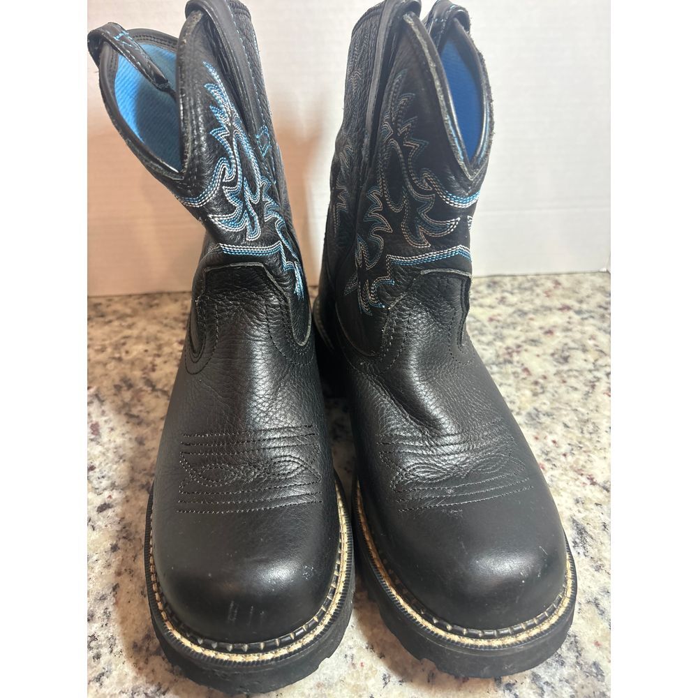 Ariat Fatbaby Black Blue Western Cowboy Boots Size 9.5 Mid Calf Embroidered